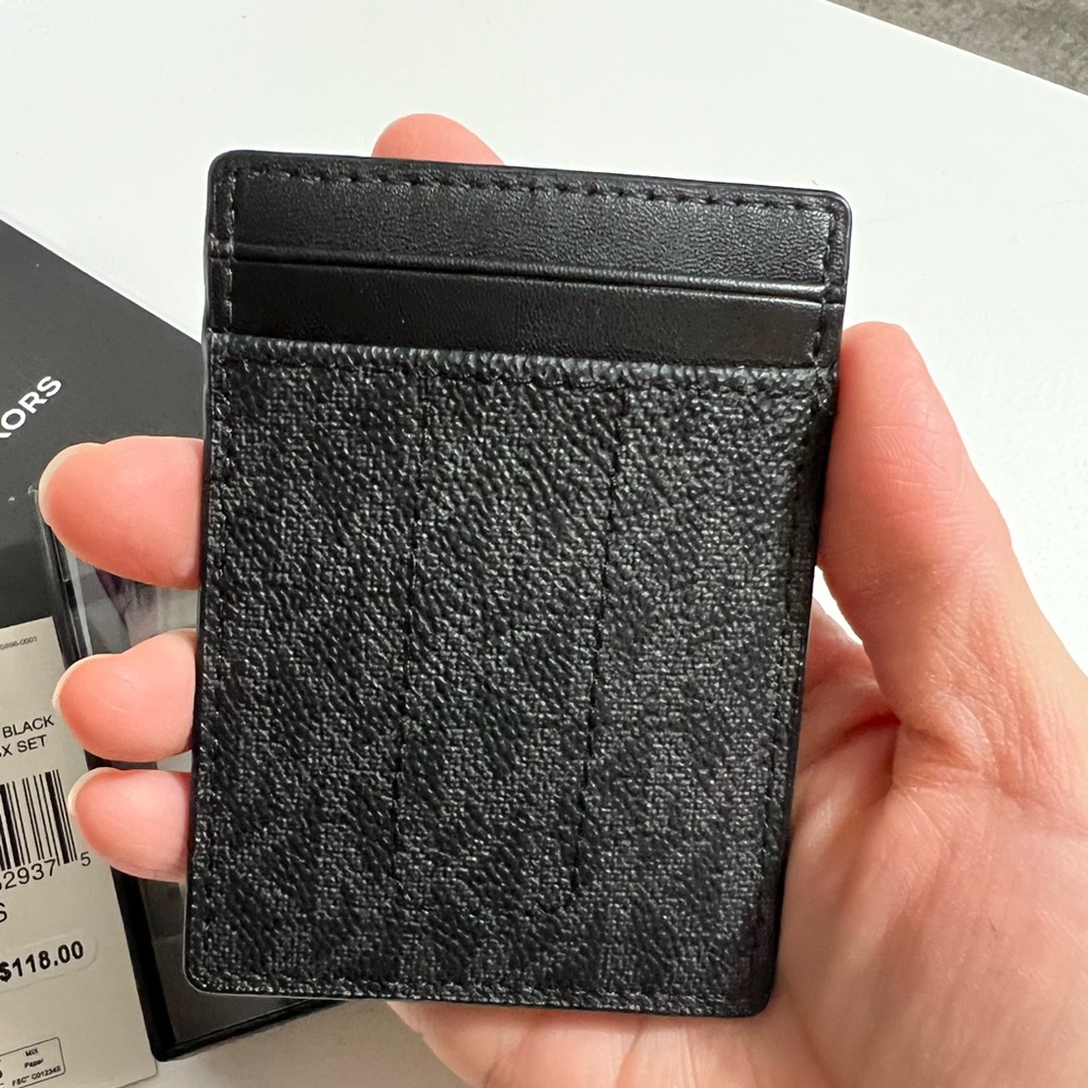 Michael Kors NIB $118 black Logo Card Case with Bill Clip Blue One Size - Picture 5 of 14